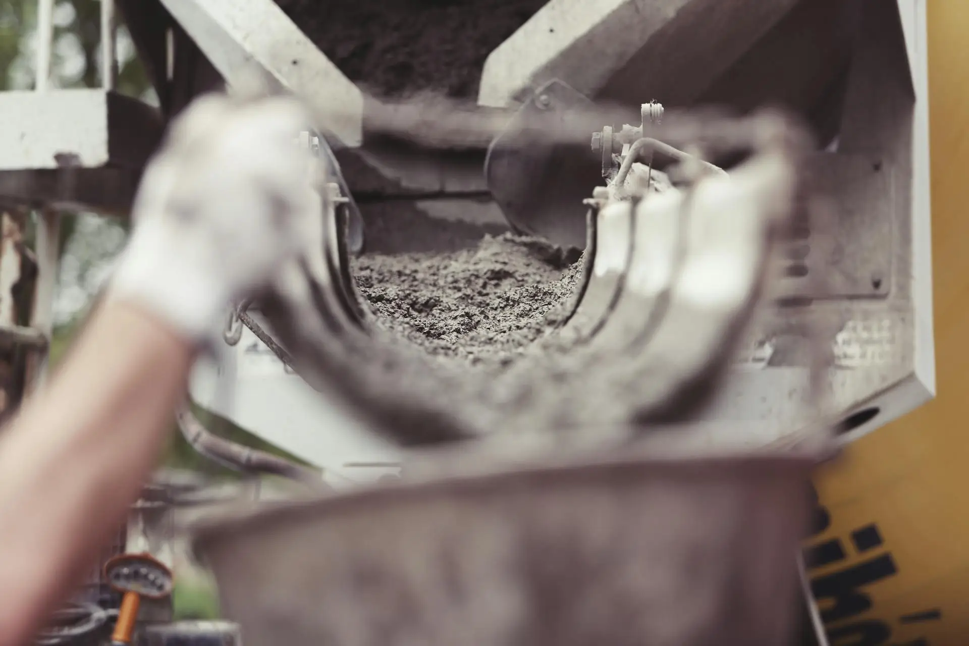 Cement flowing at a construction site